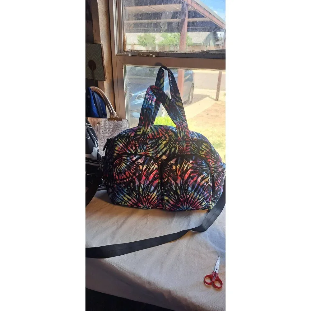 Colorful Quilted Tie Dye Duffle Bag Weekender Travel Bag w/ Shoulder Strap